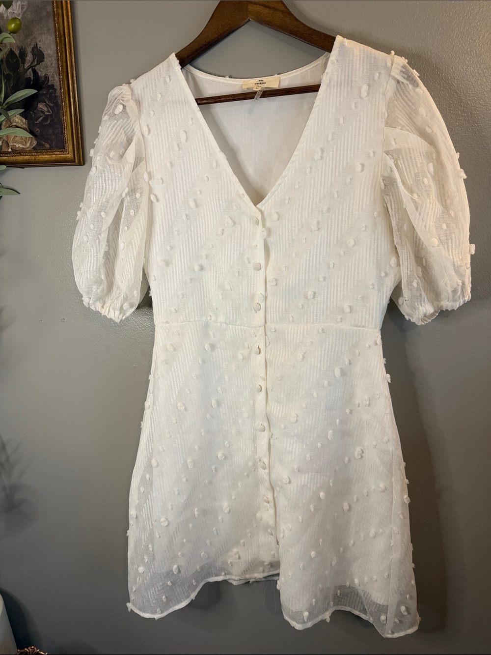 Entro White Swiss Dot Puff Sleeve Mini Dress Size Large - Picture 4 of 8